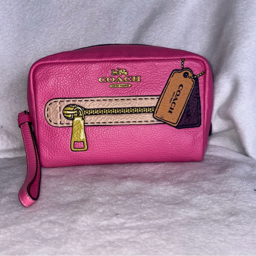 Coach Pink Cosmetic Bag with Zipper Design